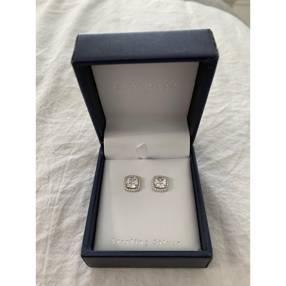 Sterling Silver Square Studded Earrings